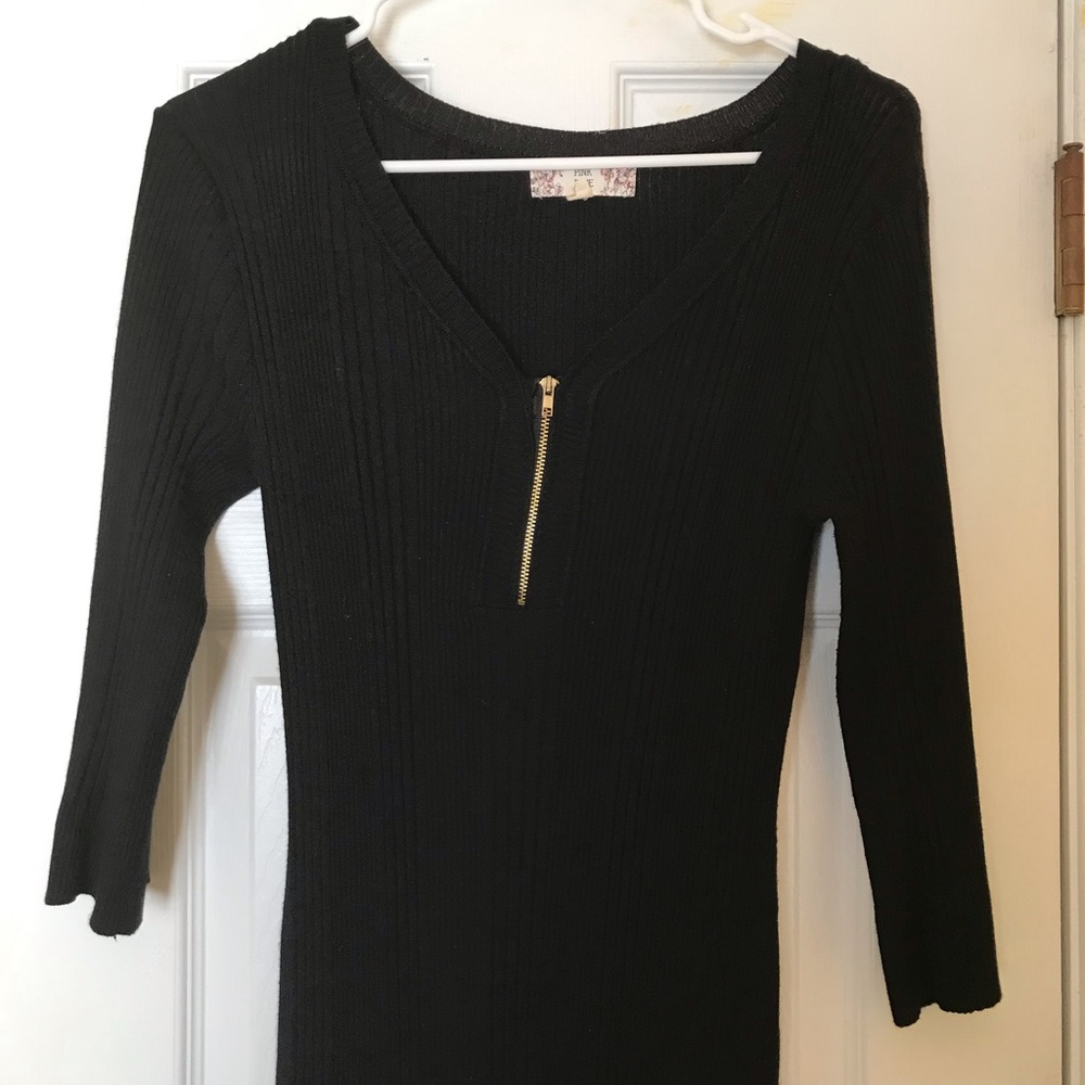 Pink Rose Sweater Dress Size M Black 3/4 Sleeve